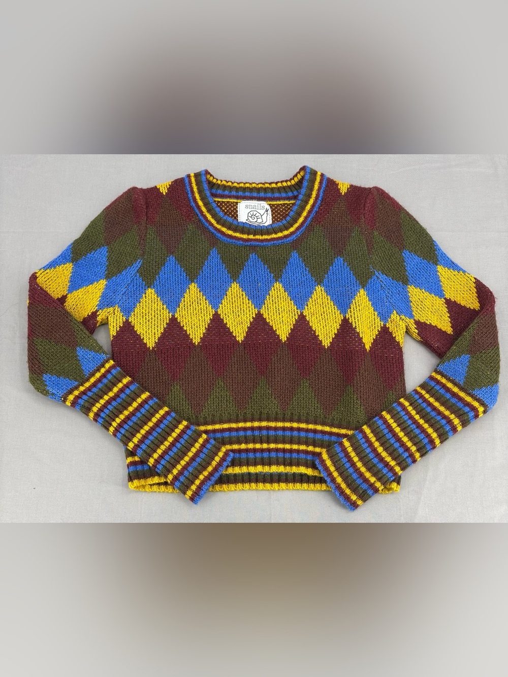 Anthropologie Snails & Cinnamon Colorful Argyle Knit Pullover Sweater